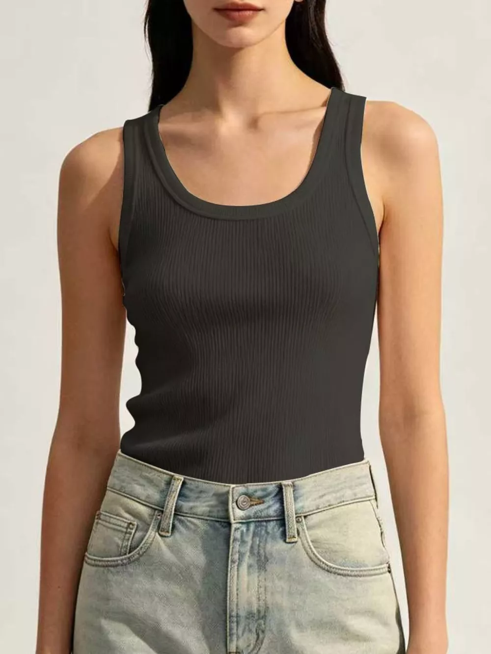 Ribbed Knit U-Neck Tank, image 5