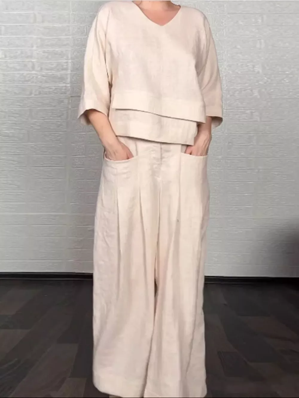 Full Size V-Neck Long Sleeve Top and Pants Set Plus Size, image 5