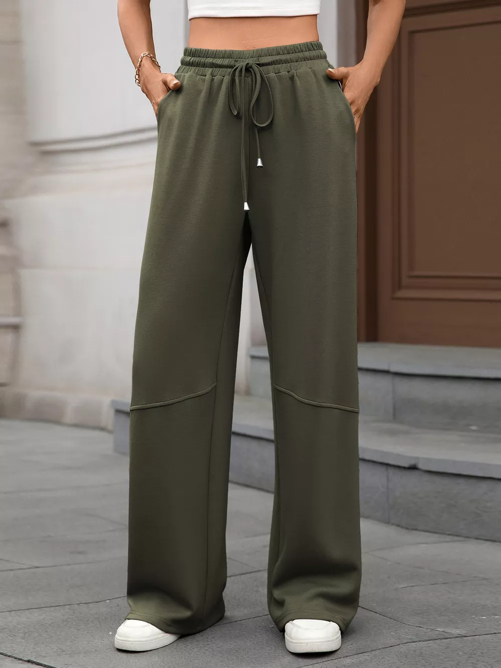 Drawstring High Waist Wide Leg Casual Pants, image 21