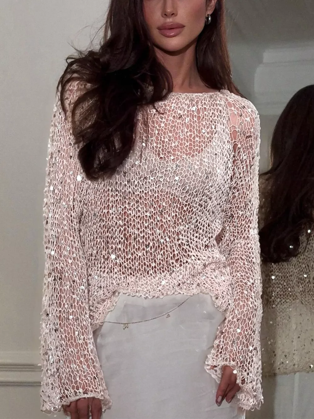 Sequin Embellished Knit Cover Up, image 7