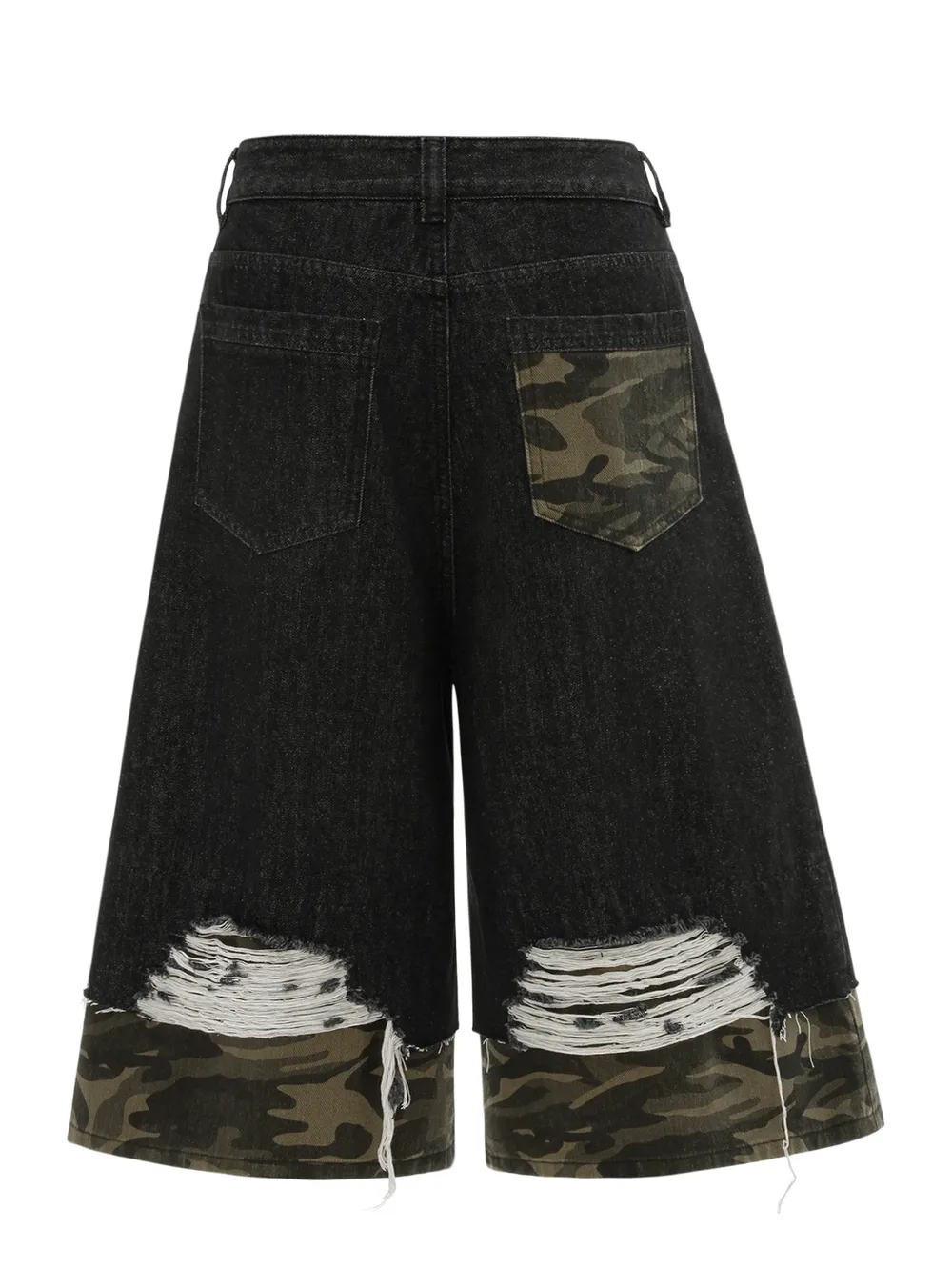 Men's Distressed Camo Trim Denim Bermuda Shorts, image 2