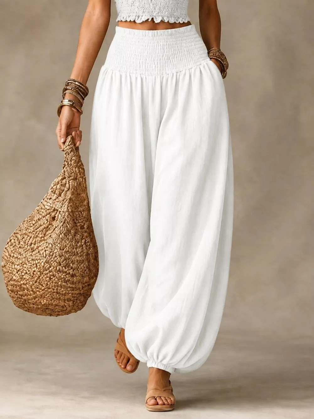Full Size Smocked Harem Pants Plus Size, image 11
