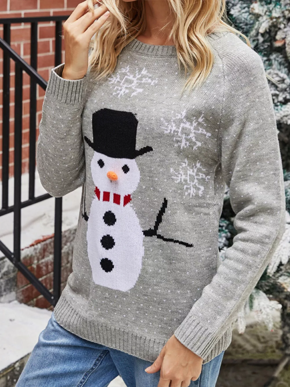 Snowman Graphic Raglan Sleeve Sweater, image 4