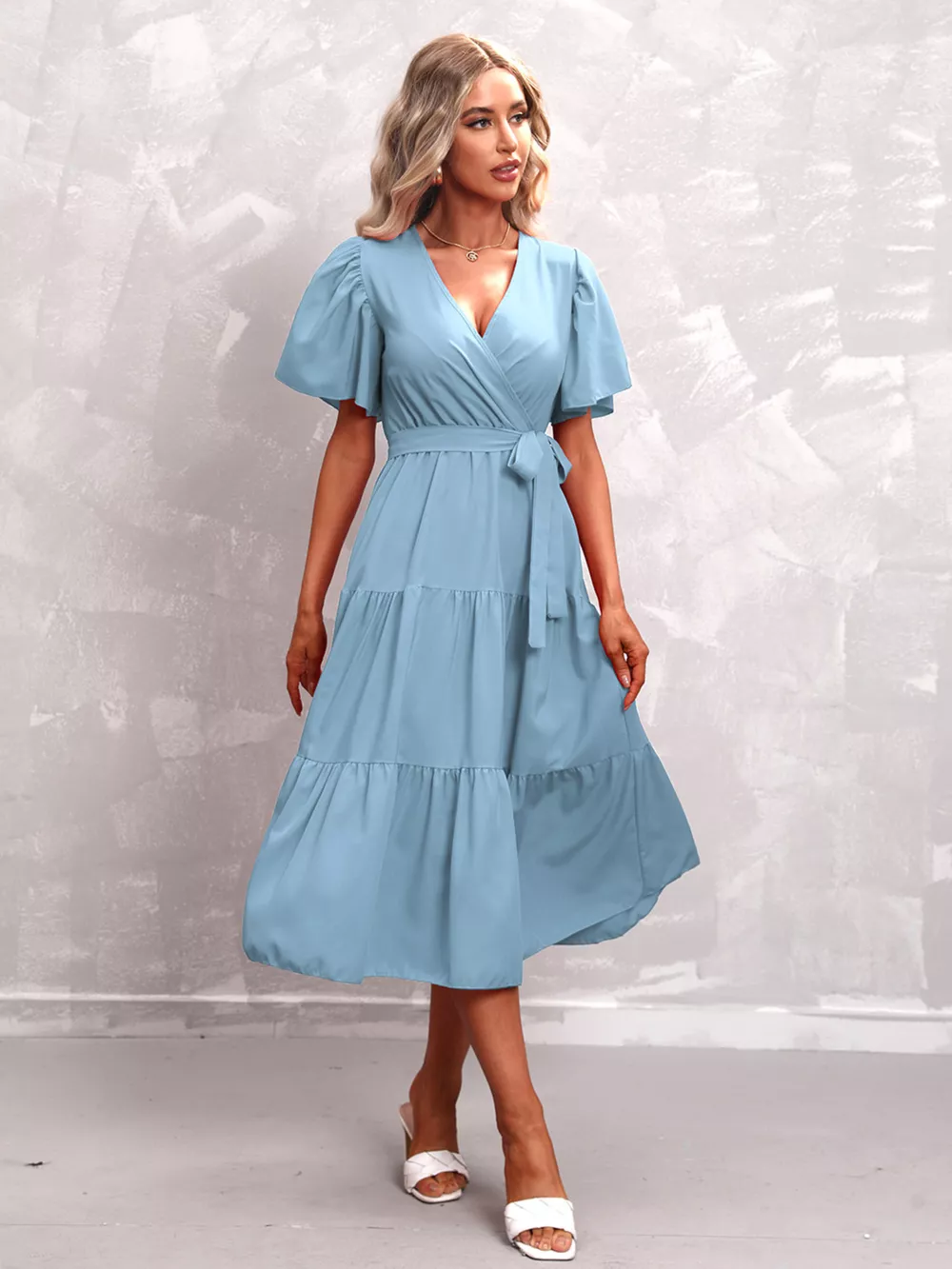 Flutter Sleeve Tiered Midi Dress, image 7