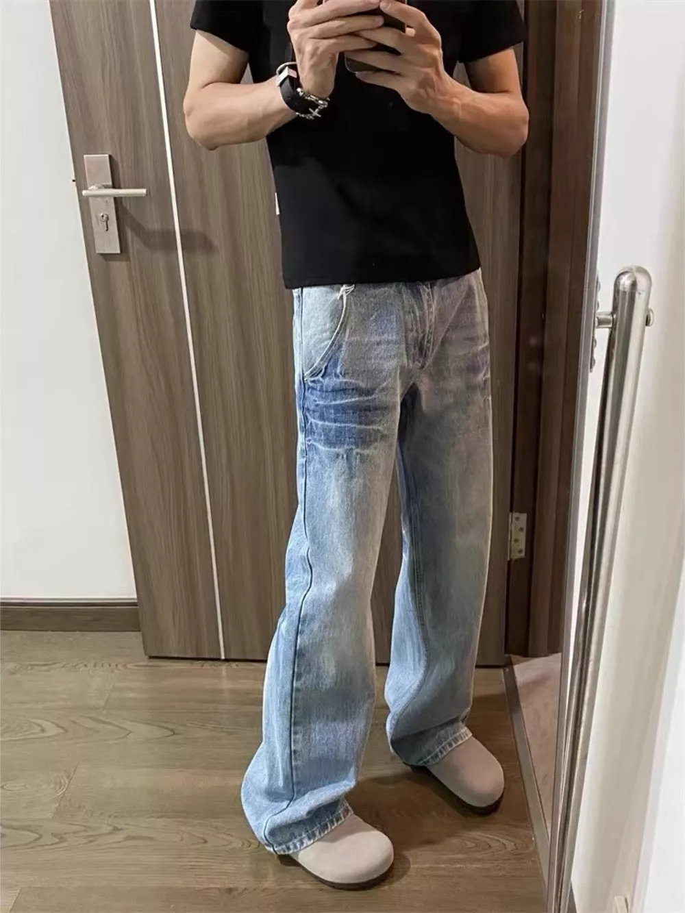 Men's Plus Size Vintage Wash Wide Leg Jeans