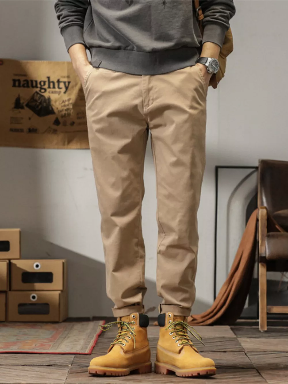 Men's Plus Size Casual Style Slim Fit Ankle Banded Pants, image 7