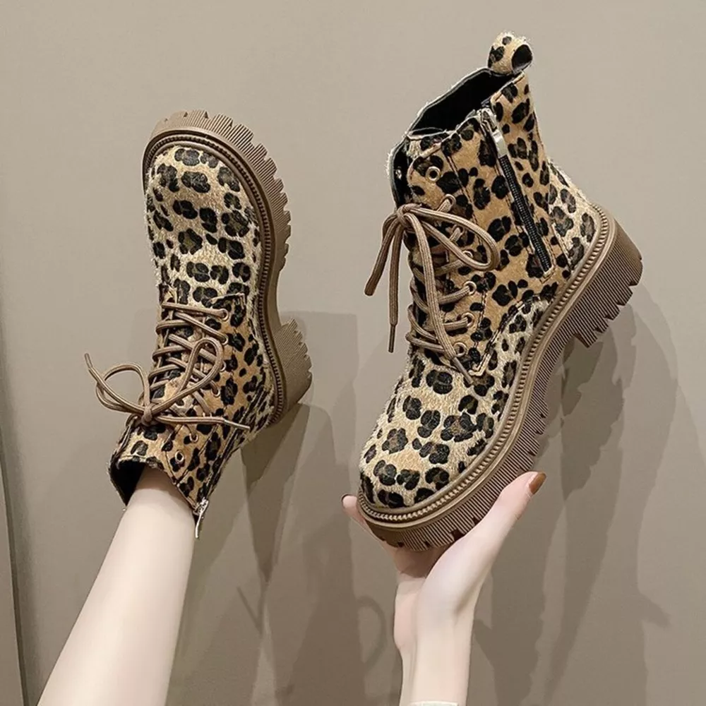 Animal Print Lace-Up Ankle Boots, image 9