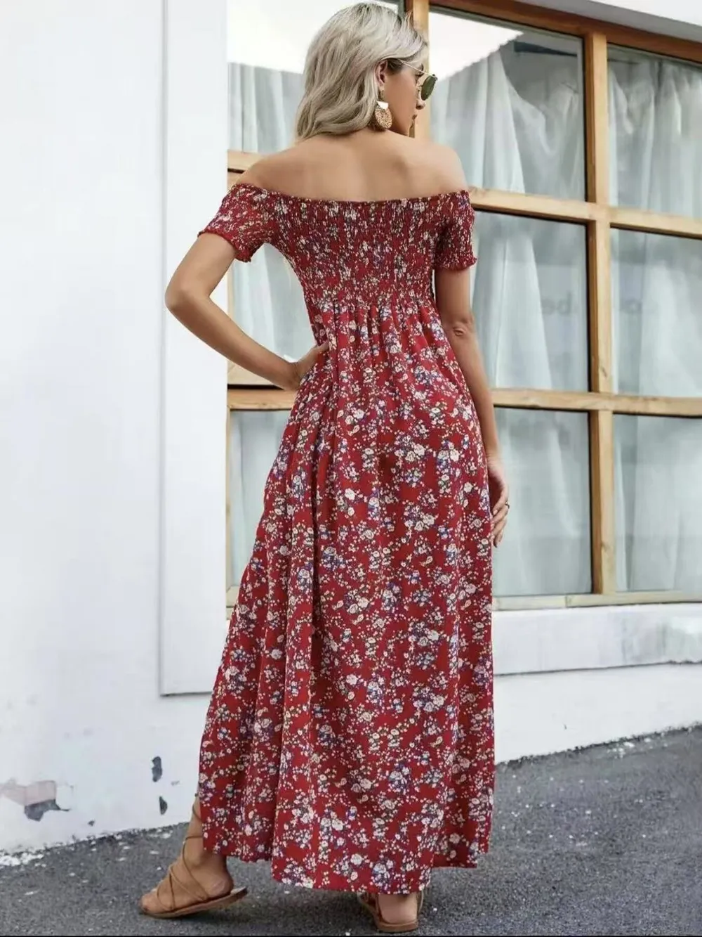 Full Size Slit Off-Shoulder Floral Midi Dress Plus Size, image 11