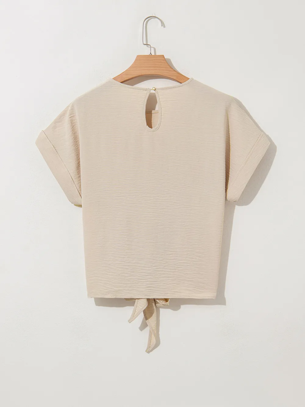 Solid Color Knotted Hem Short Sleeve Blouse, image 8
