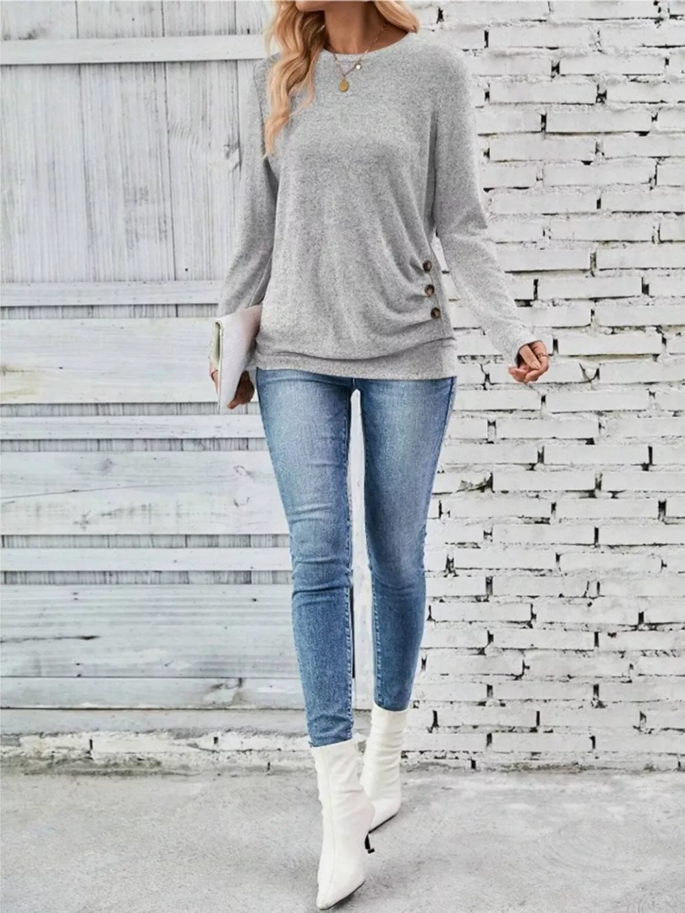 Casual Decor Button Long Sleeve T-Shirt, image 13