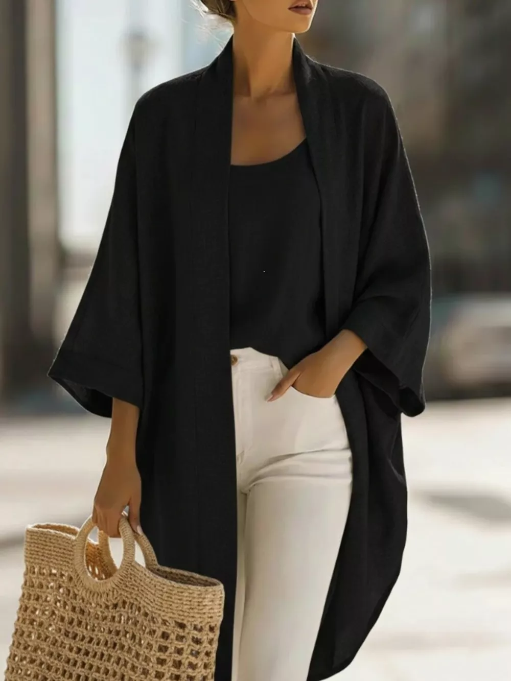 Full Size Open-Front Cardigan and Matching Tank Top Set Plus Size