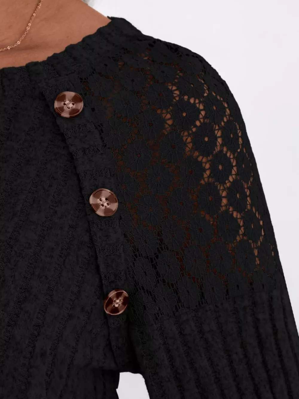 Ribbed Knit T-Shirt with Lace Shoulder Detail, image 20