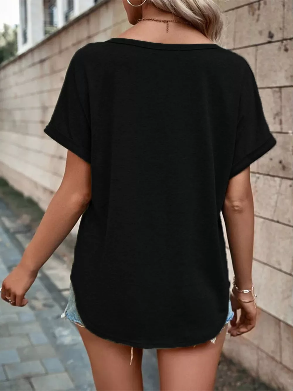 Full Size Decor Button Short Sleeve T-Shirt Plus Size, image 23