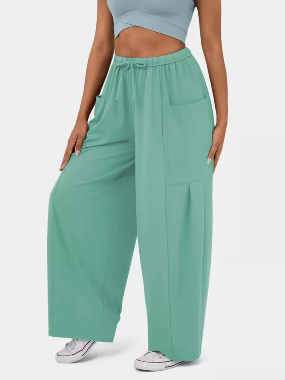 High-Waisted Drawstring Wide-Leg Pants, image 2