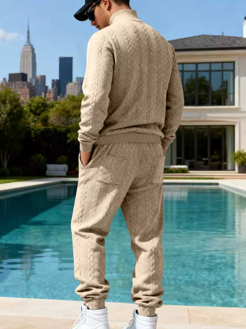 Men's Full Size Cable Knit Mock Neck Sweater and Joggers Set Plus Size, image 13