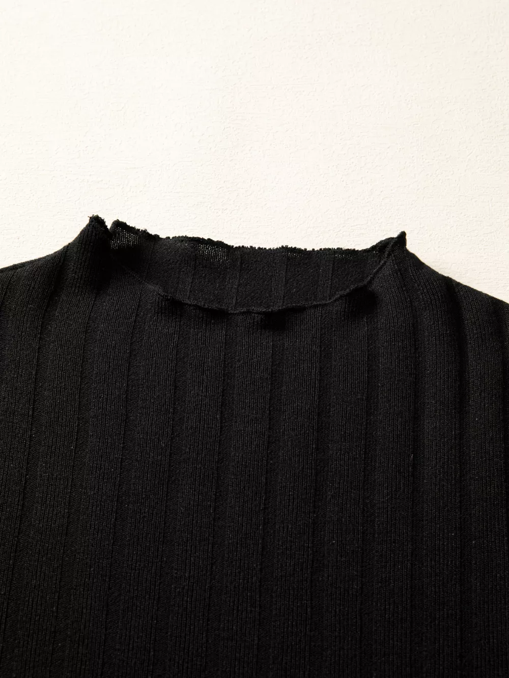Frilled Neck Ribbed Knit Patchwork Long Sleeve Mini Dress, image 7