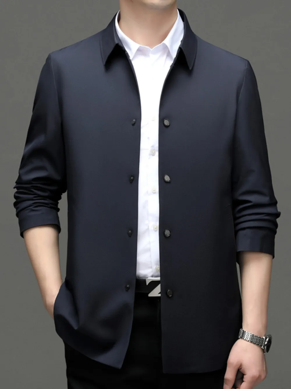 Men's Plus Size Button Up Long Sleeve Jacket, image 6