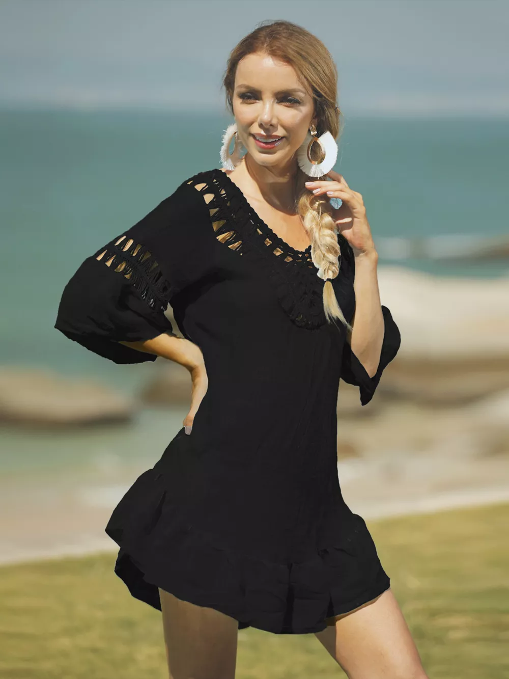 Crochet V-Neck Beach Cover-Up Dress, image 2
