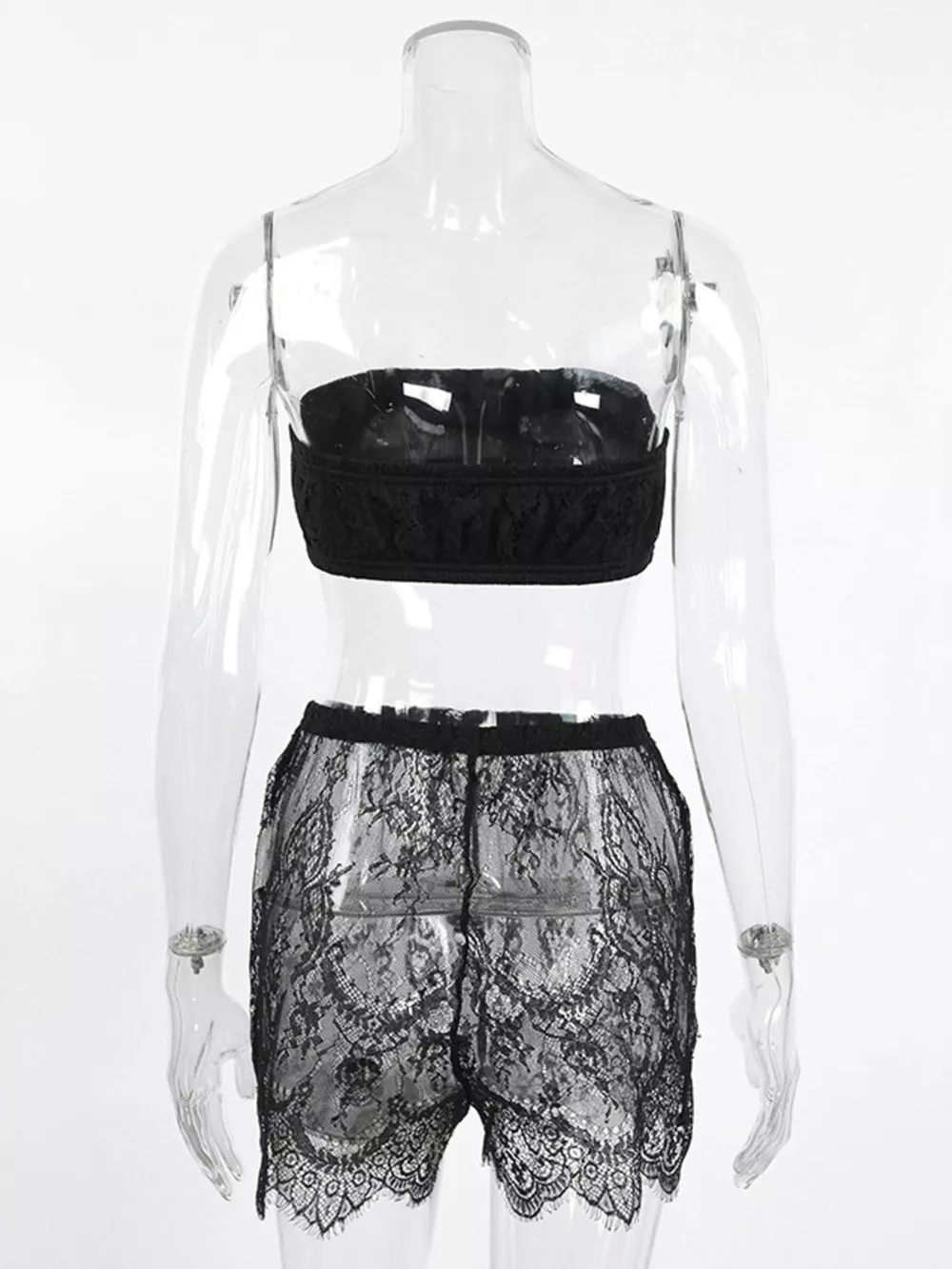 Lace Tube Top & Cardigan and Shorts Three-Piece Lounge Set, image 10