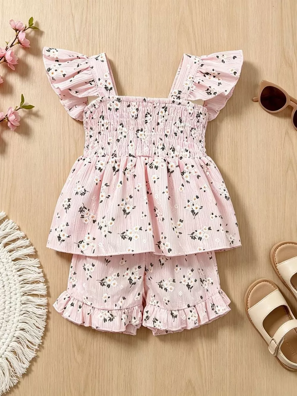 Children's Floral Print Bow Top and Shorts Set, image 7
