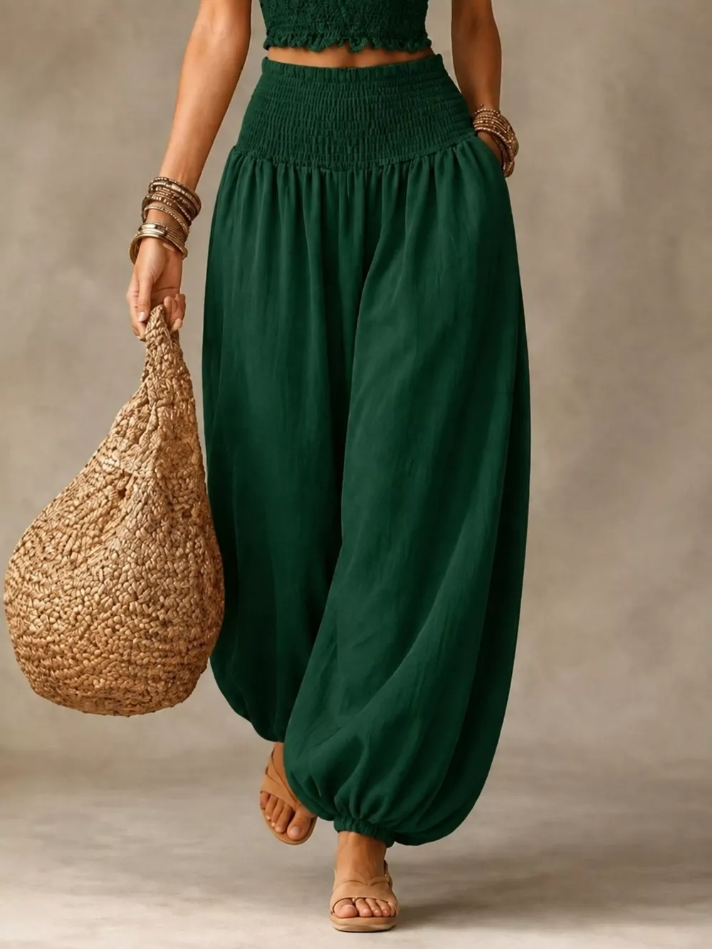 Full Size Smocked Harem Pants Plus Size, image 9
