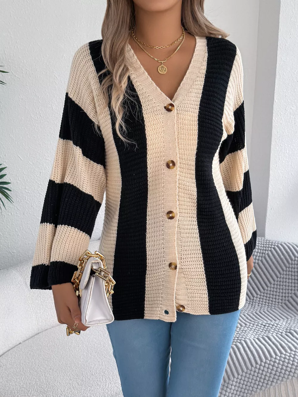 Color Block Button-Up Cardigan, image 4