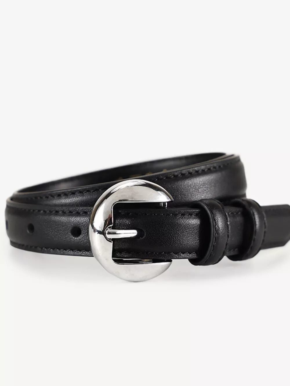Round Buckle Leather Belt