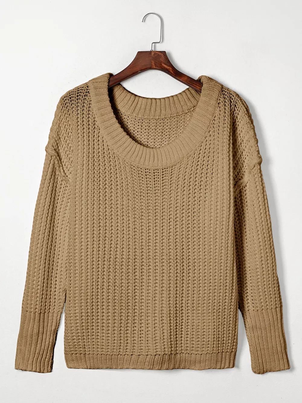 Ribbed Knit Round Neck Slouchy Chunky Sweater, image 13