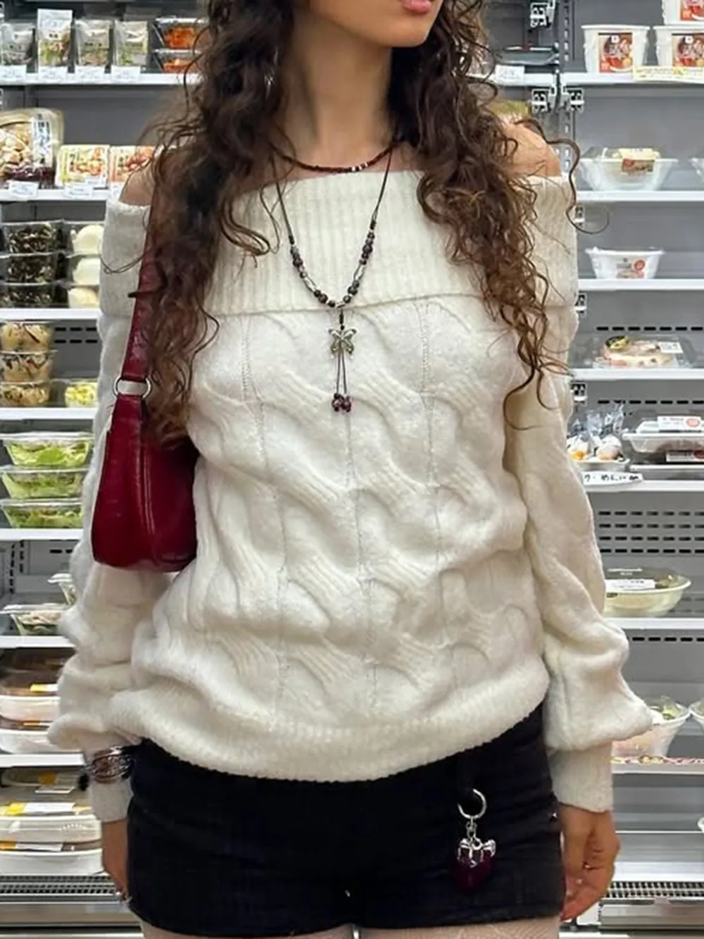 Cable Knit Off-Shoulder Sweater, image 3