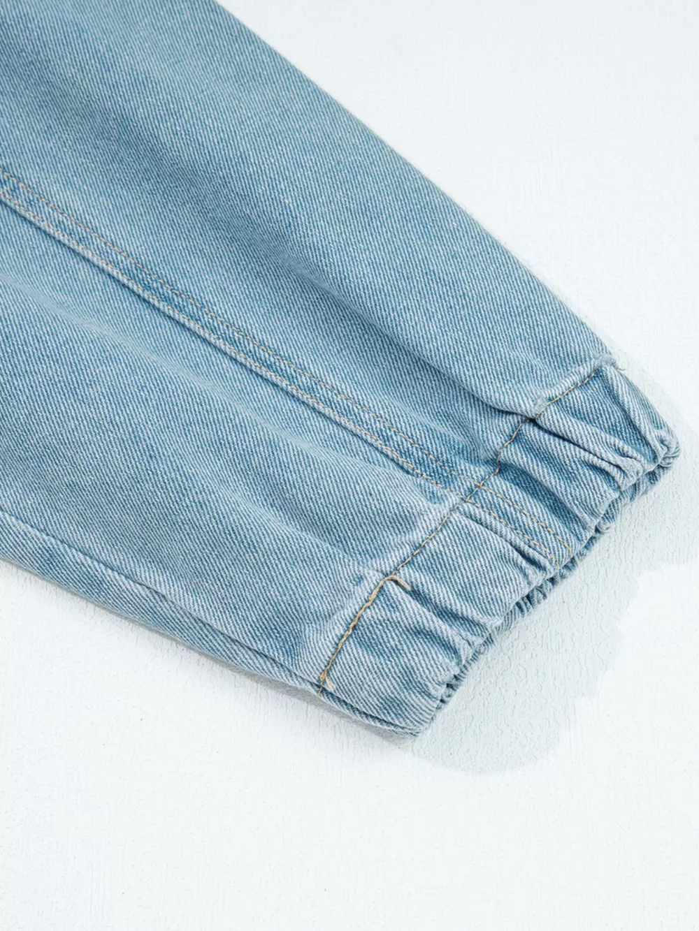 Elastic Edge Collared Zip Up Denim Jacket With Pocket, image 9