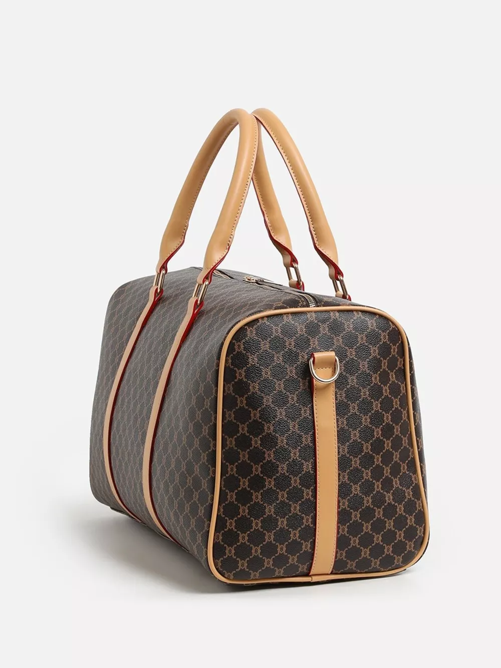 Patterned Leather Travel Duffle Bag with Reinforced Handles, image 8