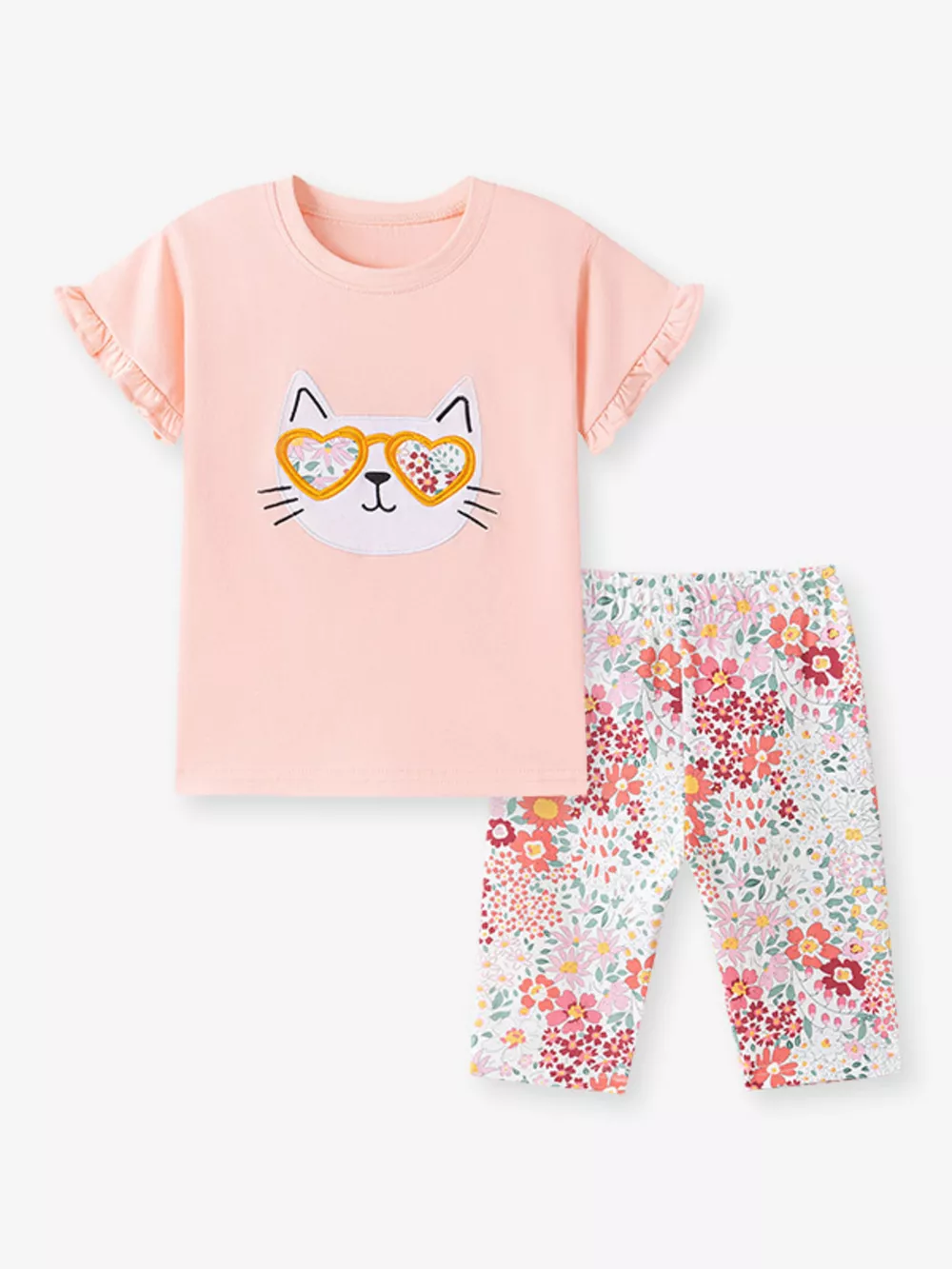 Children's Cat Top and Floral Capri Set, image 4