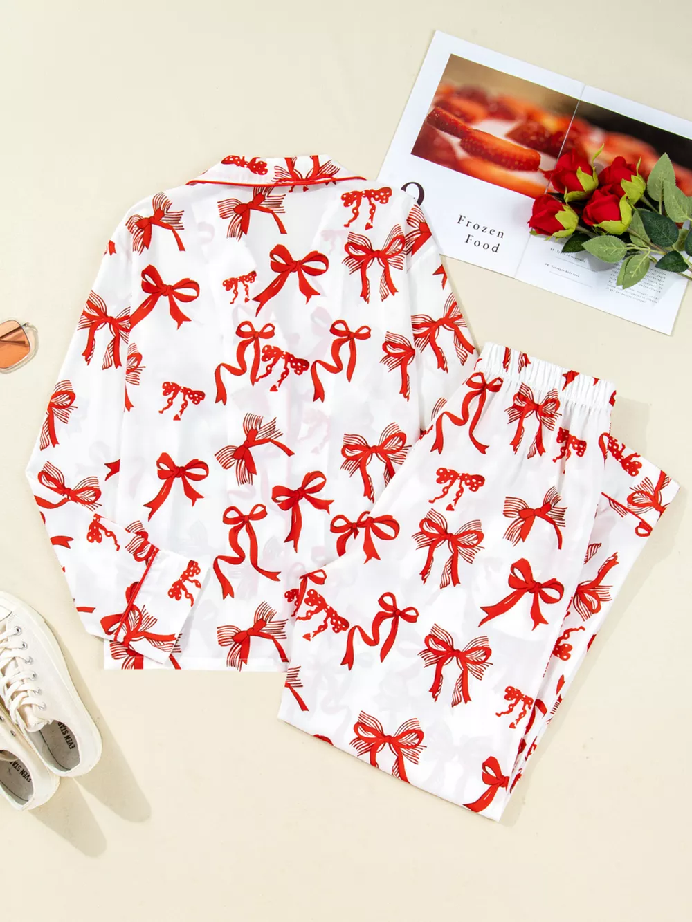 Christmas Bow Print Top and Pants 2pcs Pajama Set, image 4