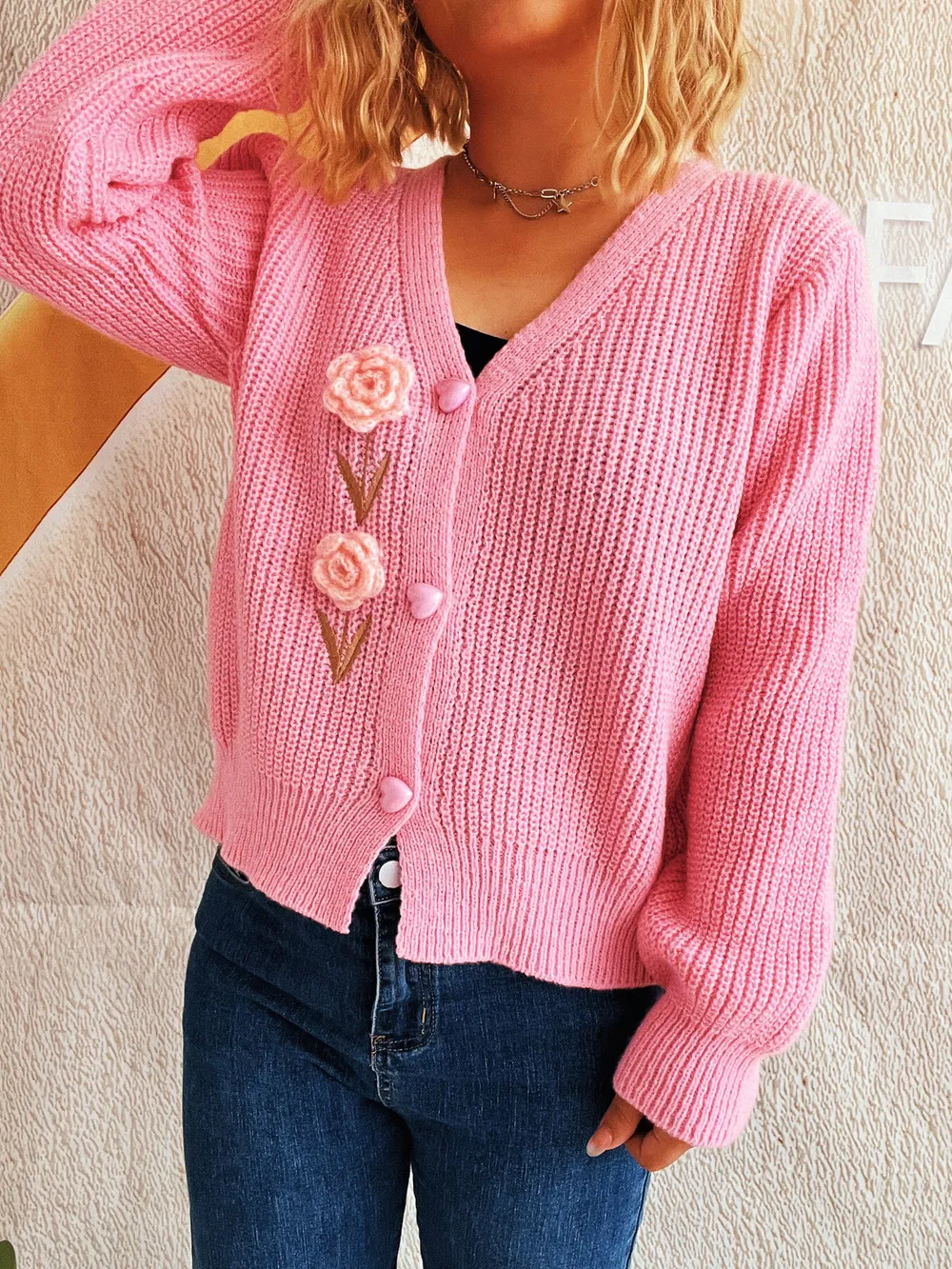 Flower V-Neck Button Up Cardigan, image 10