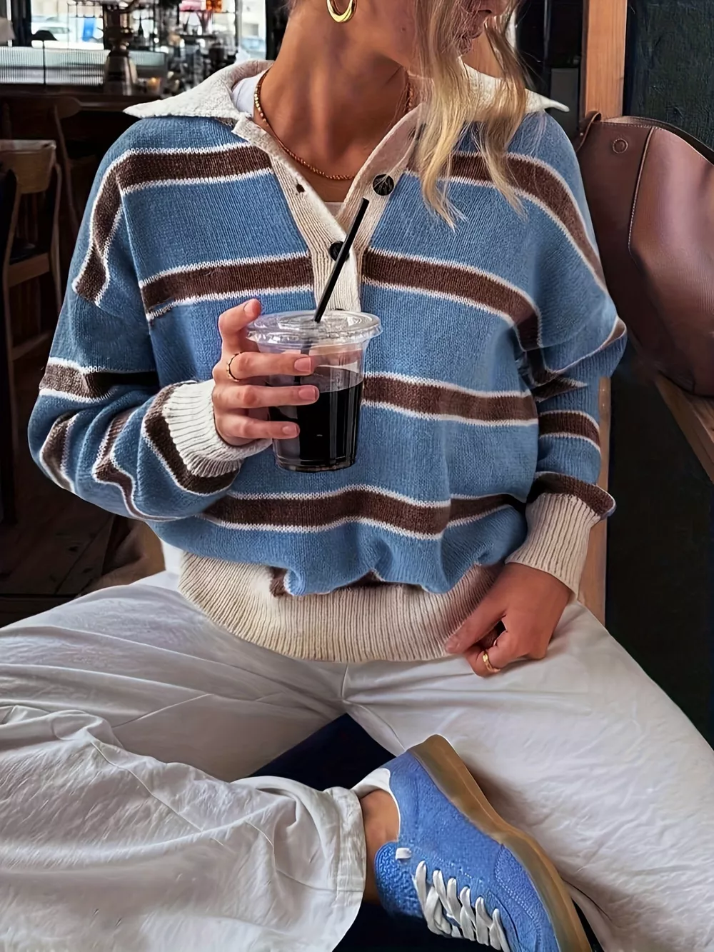 Striped Button Detail Sweater, image 3