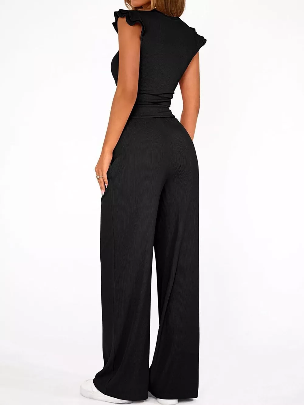 Ruffled Mock Neck Top and Wide Leg Pants Set, image 6