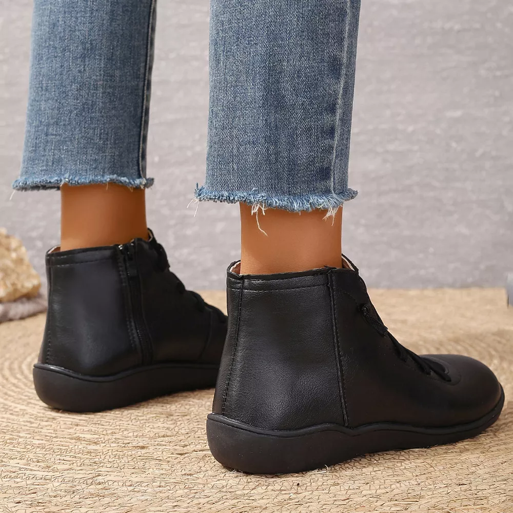 Lace-Up Faux Leather Ankle Boots, image 3