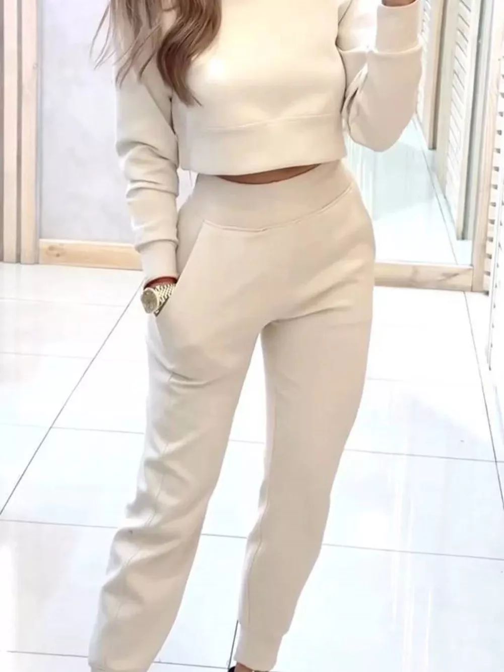 Cropped Sweatshirt and Jogger Set
