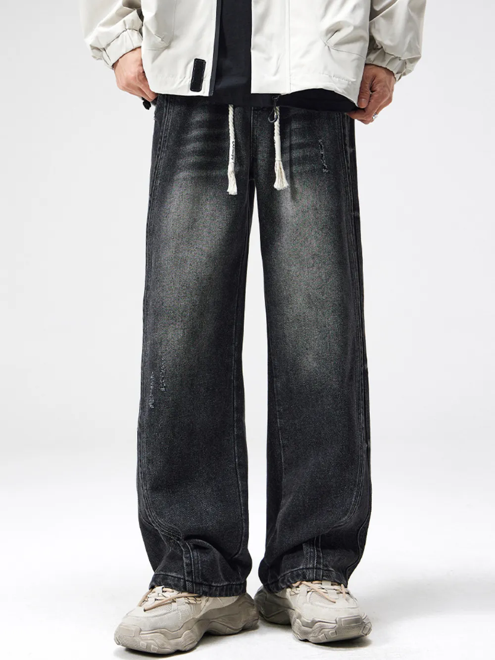 Men's Plus Size Drawstring Wide Leg Jeans