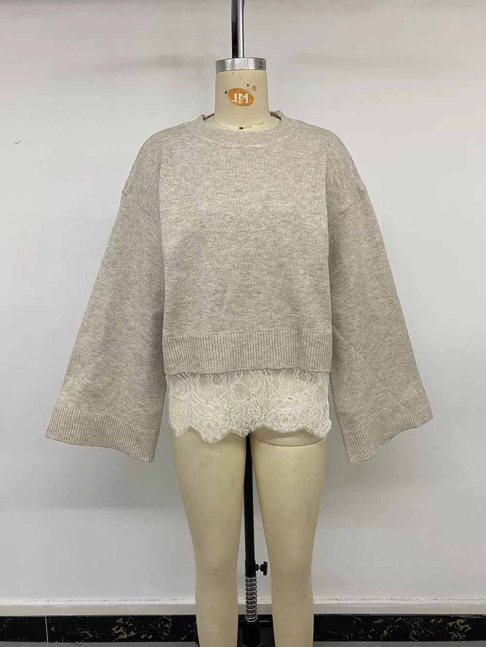 Layered Lace Hem Crew Neck Sweater, image 10