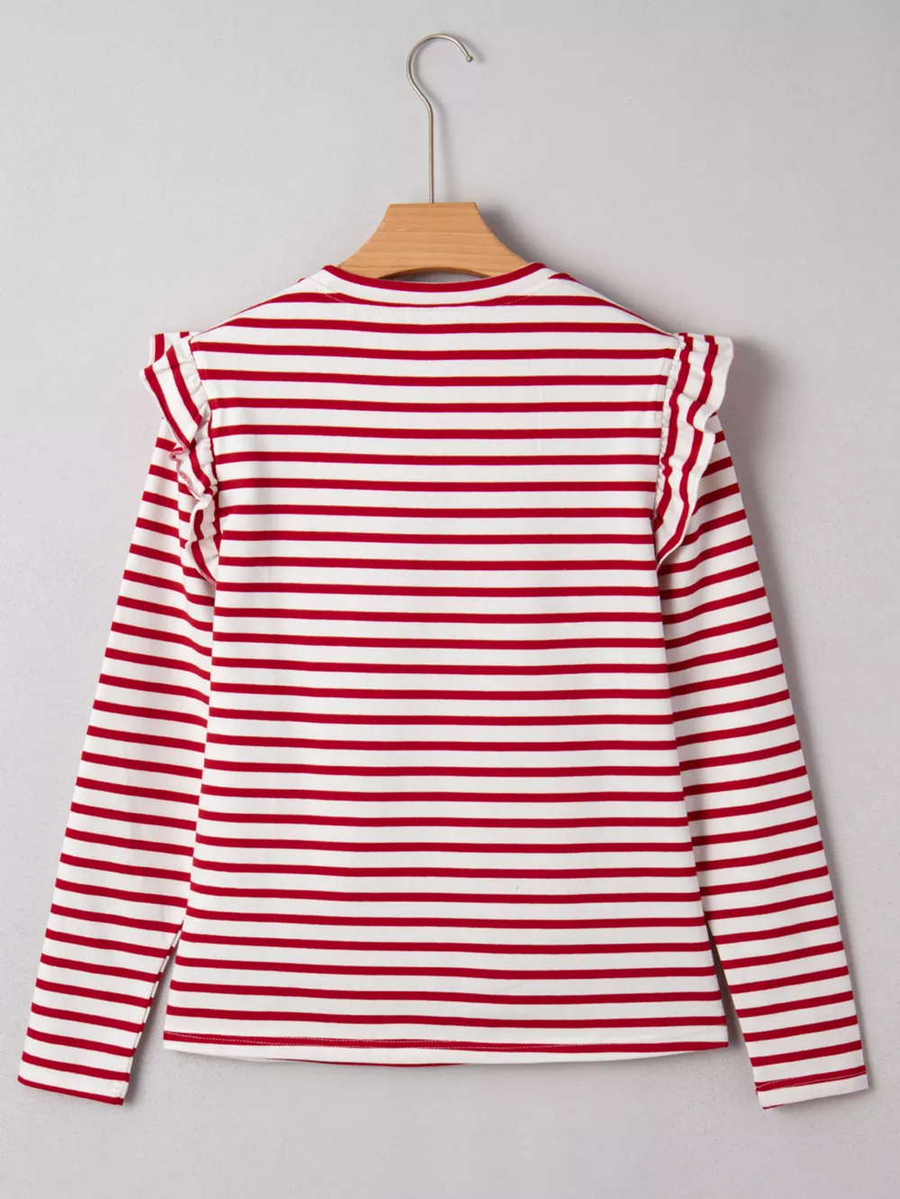 Stripe Round Neck Ruffle Trim Long Sleeve Top, image 5