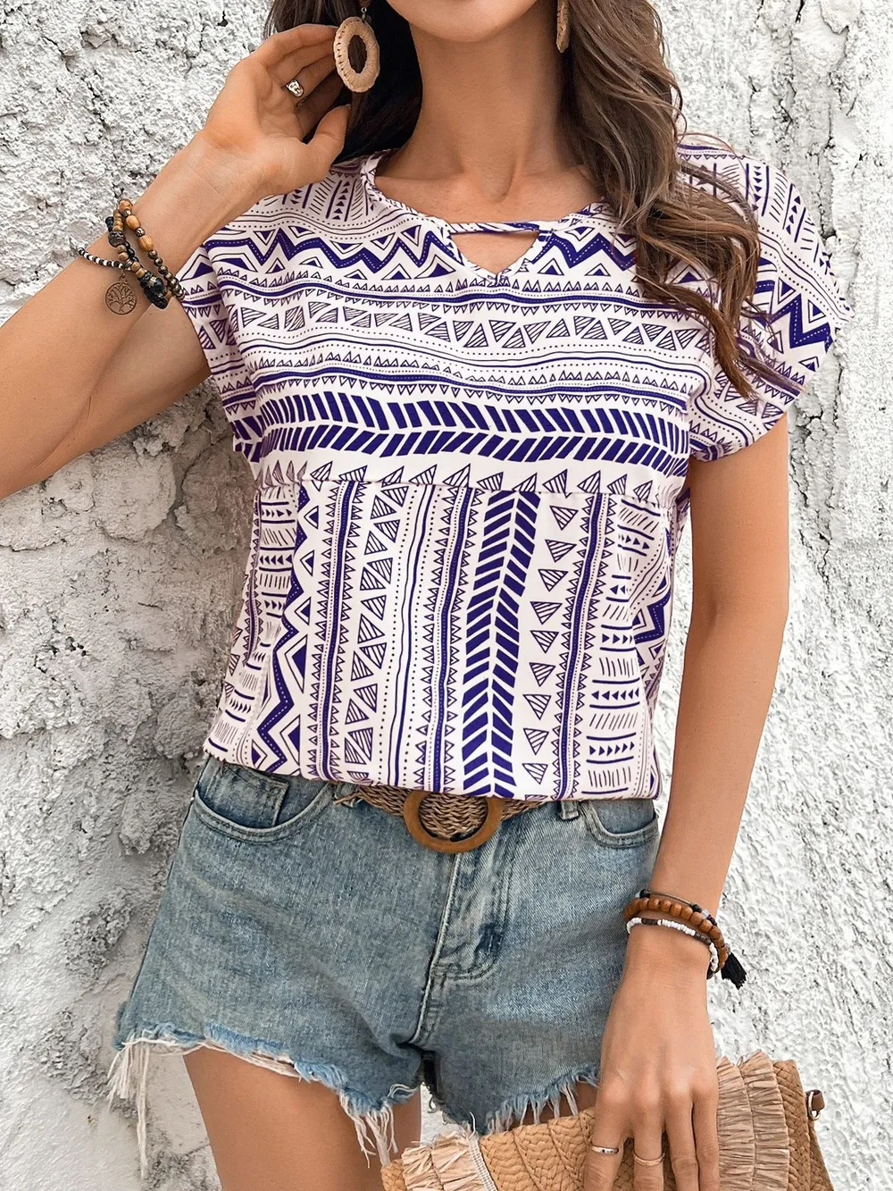 Geometric Print Short Sleeve Blouse, image 19