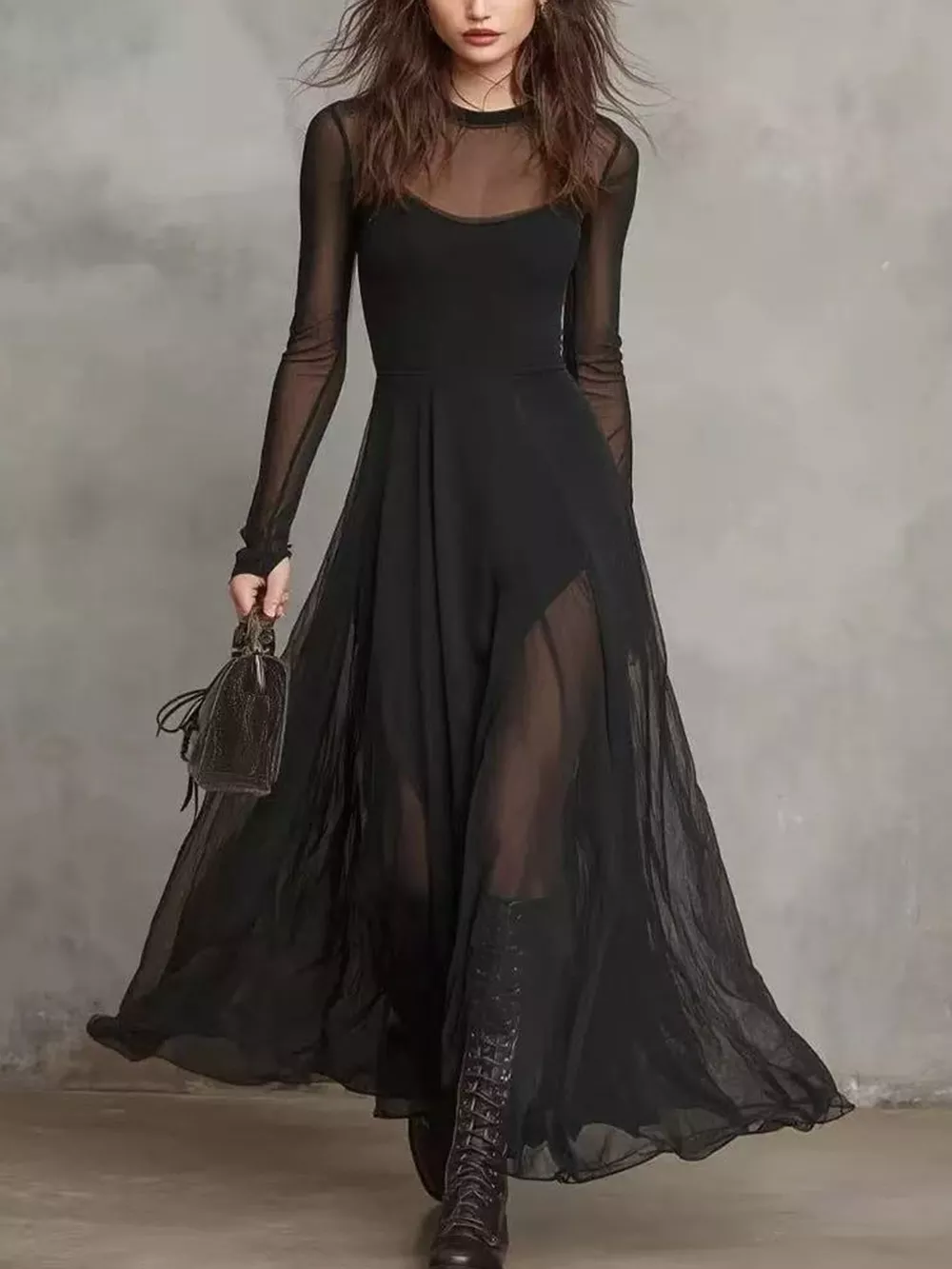 Sheer Mesh Maxi Dress Two-Piece Set