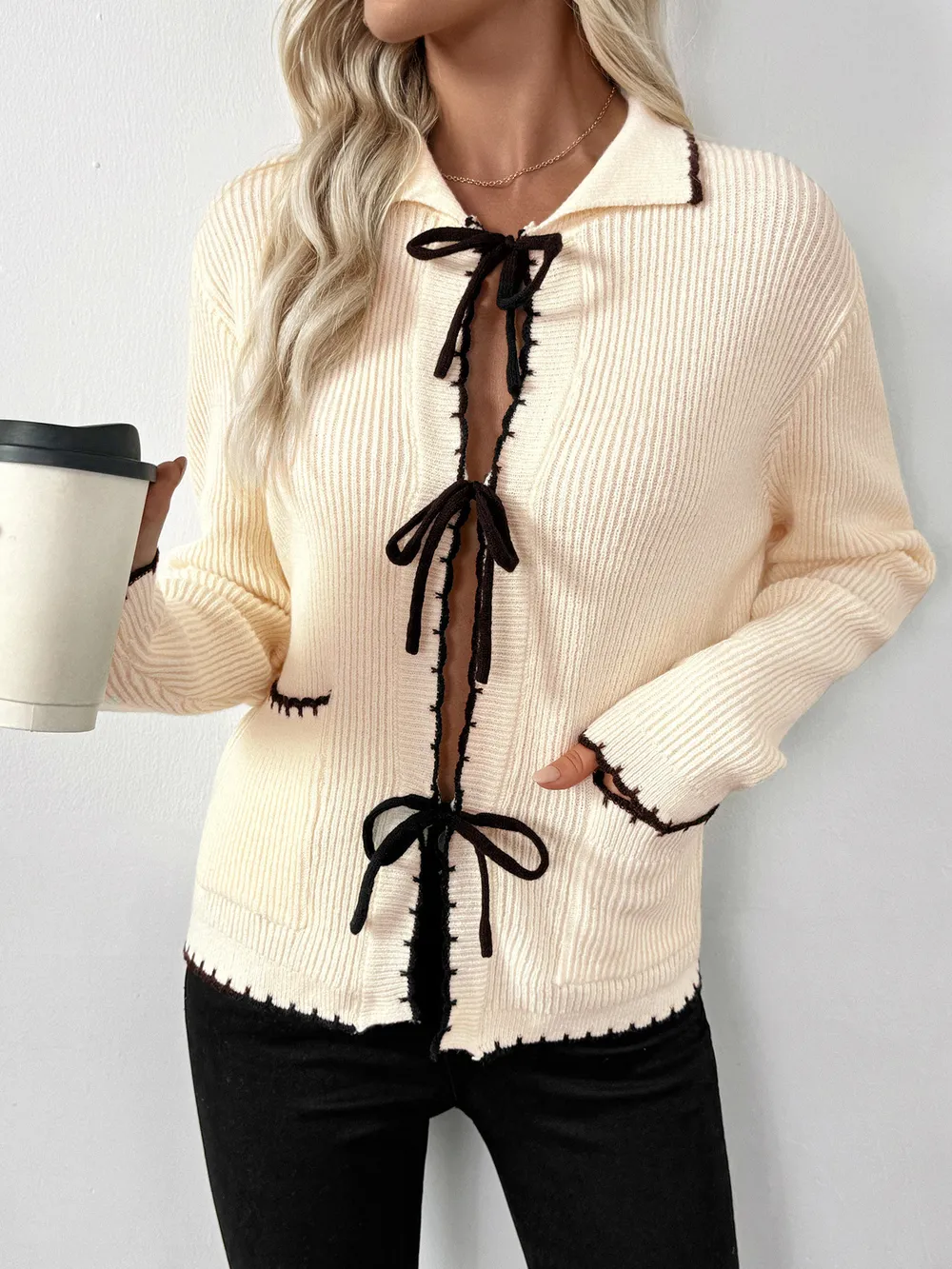 Tie Front Long Sleeve Cardigan, image 5