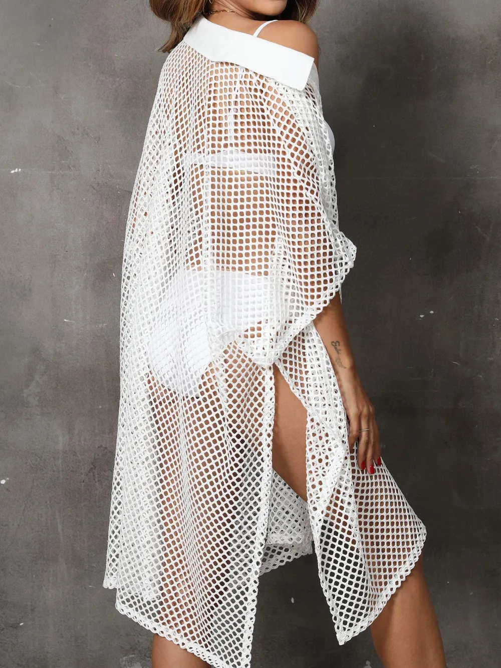 Sheer Mesh Button Up Cover Up, image 15