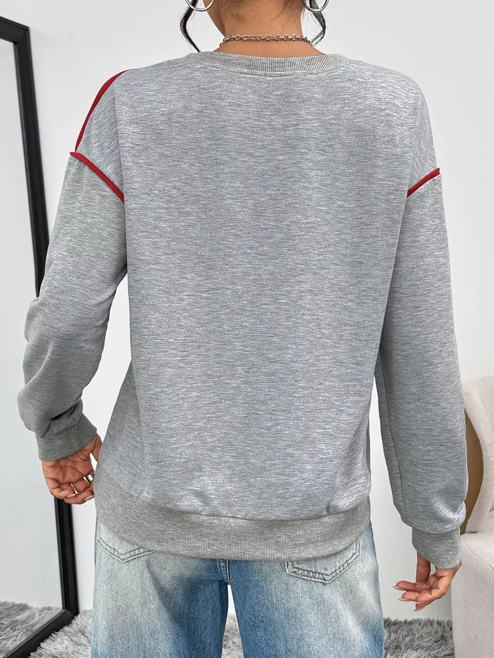 Heart Embroidered Round Neck Sweatshirt, image 9