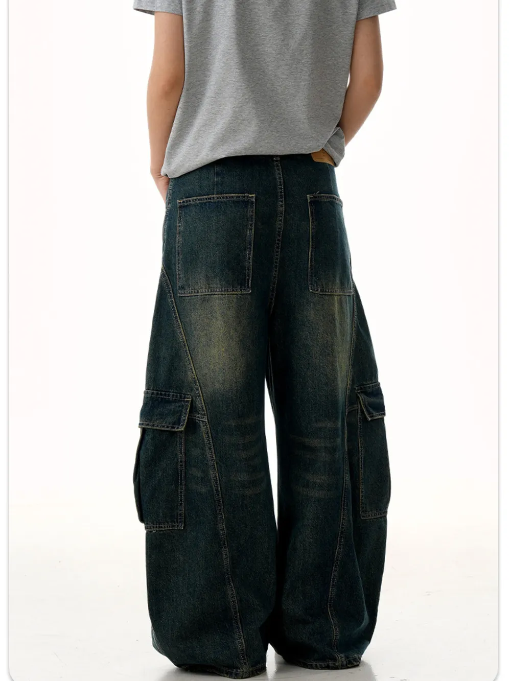 Men's Wide Leg Wash Cargo Jeans, image 6