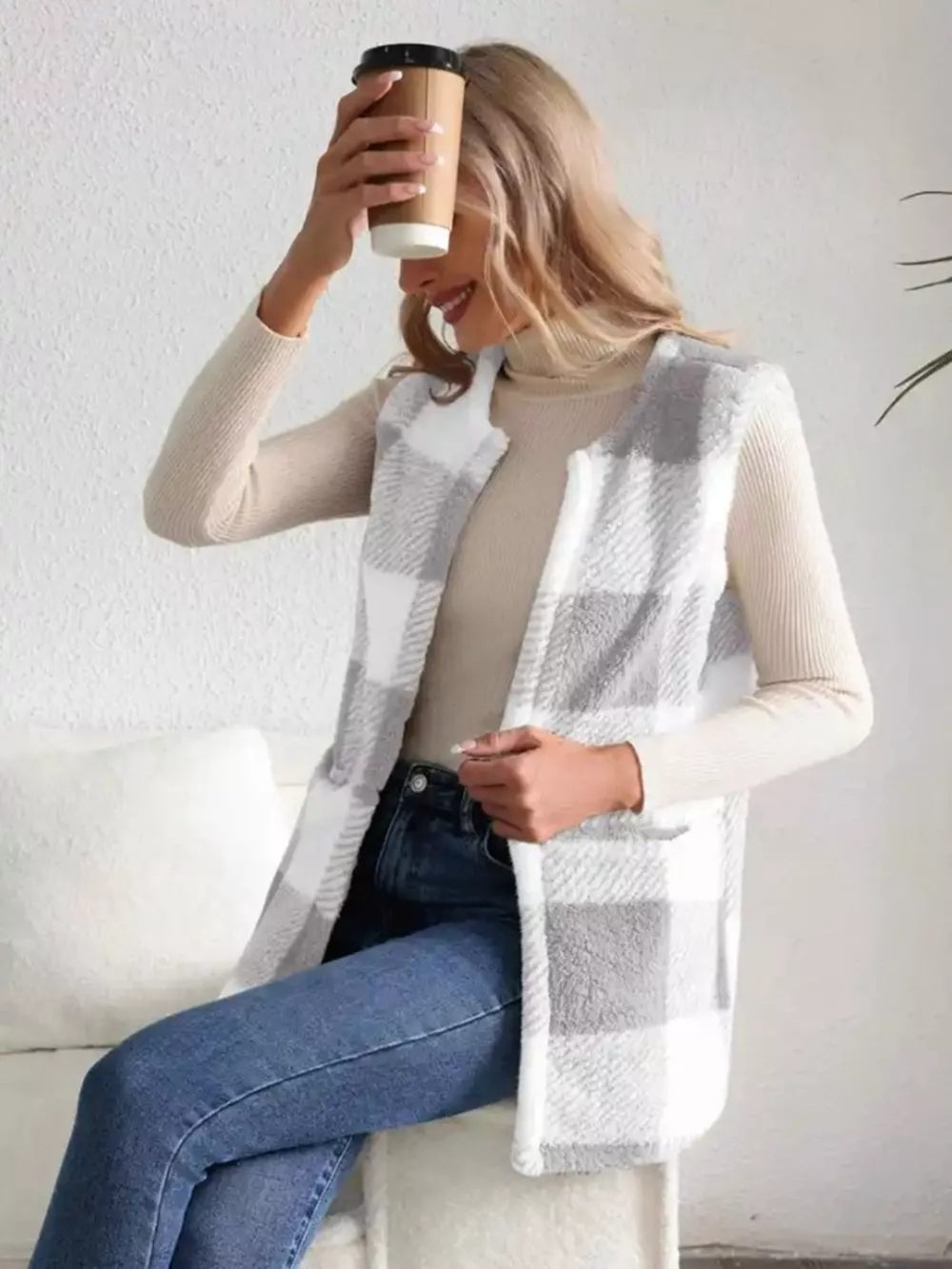 Cozy Plaid Sherpa Vest Coat, image 9