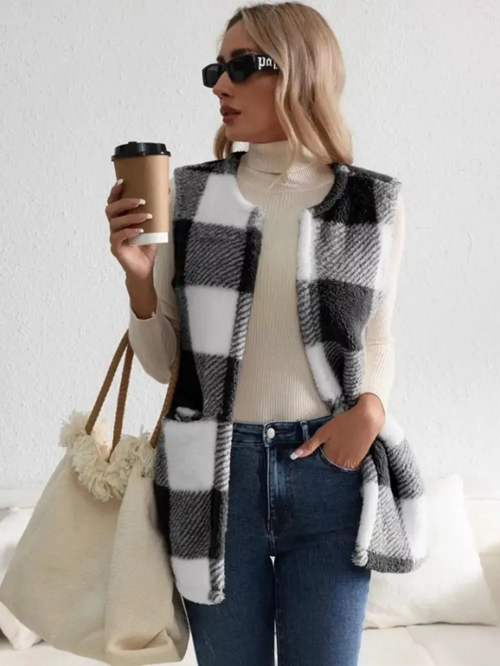 Cozy Plaid Sherpa Vest Coat, image 16