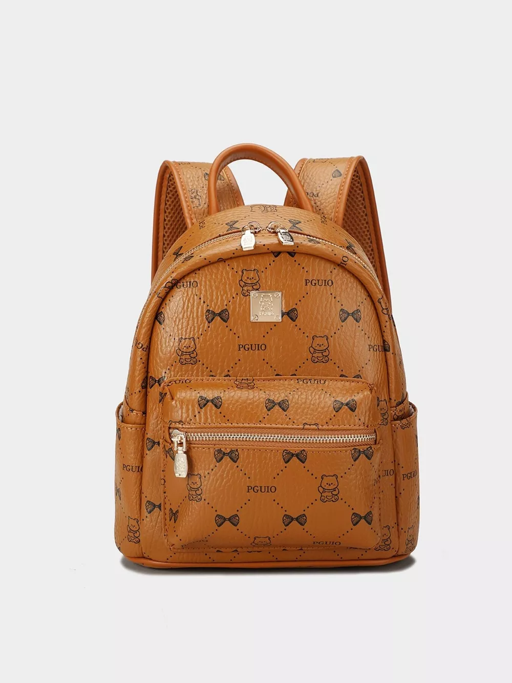 Bear Print PU Leather Backpack Bag